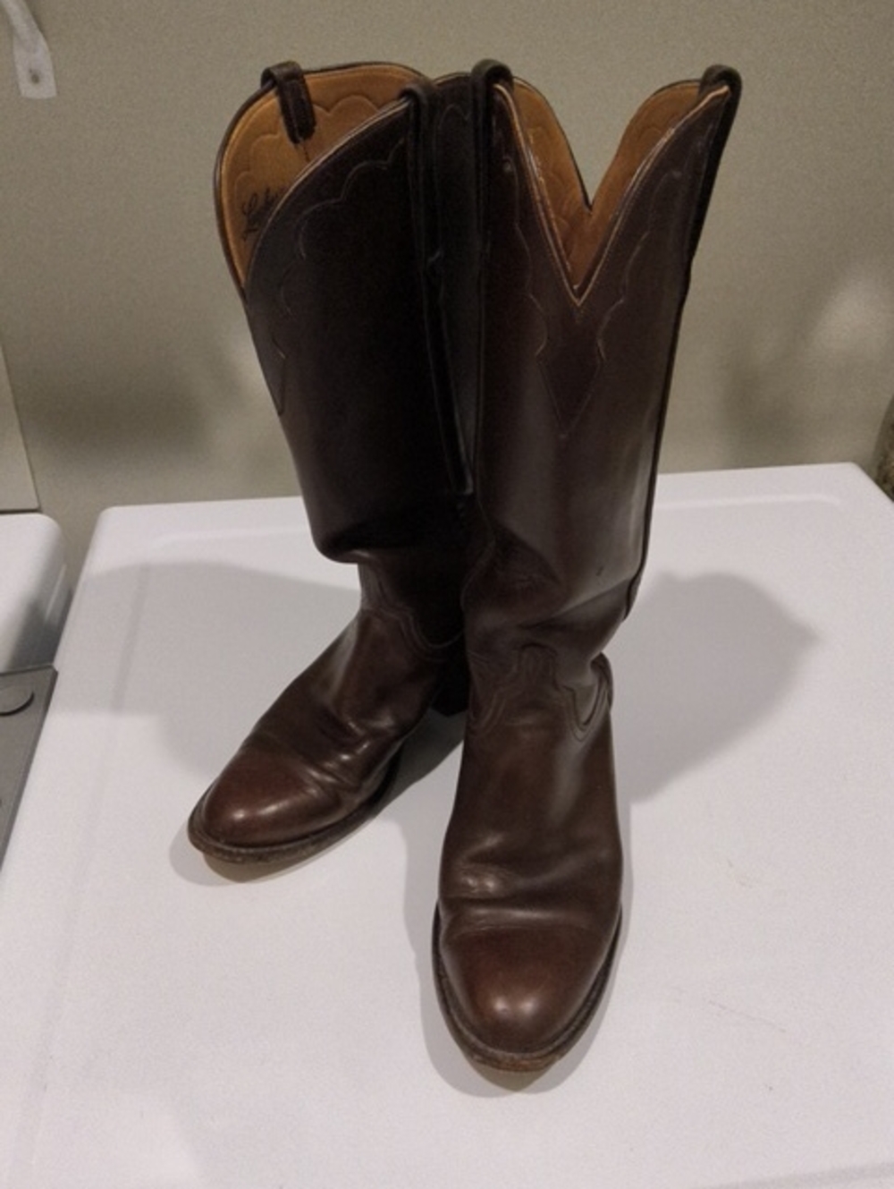Lucchese Brown Leather Women's Western Pull-On Boots